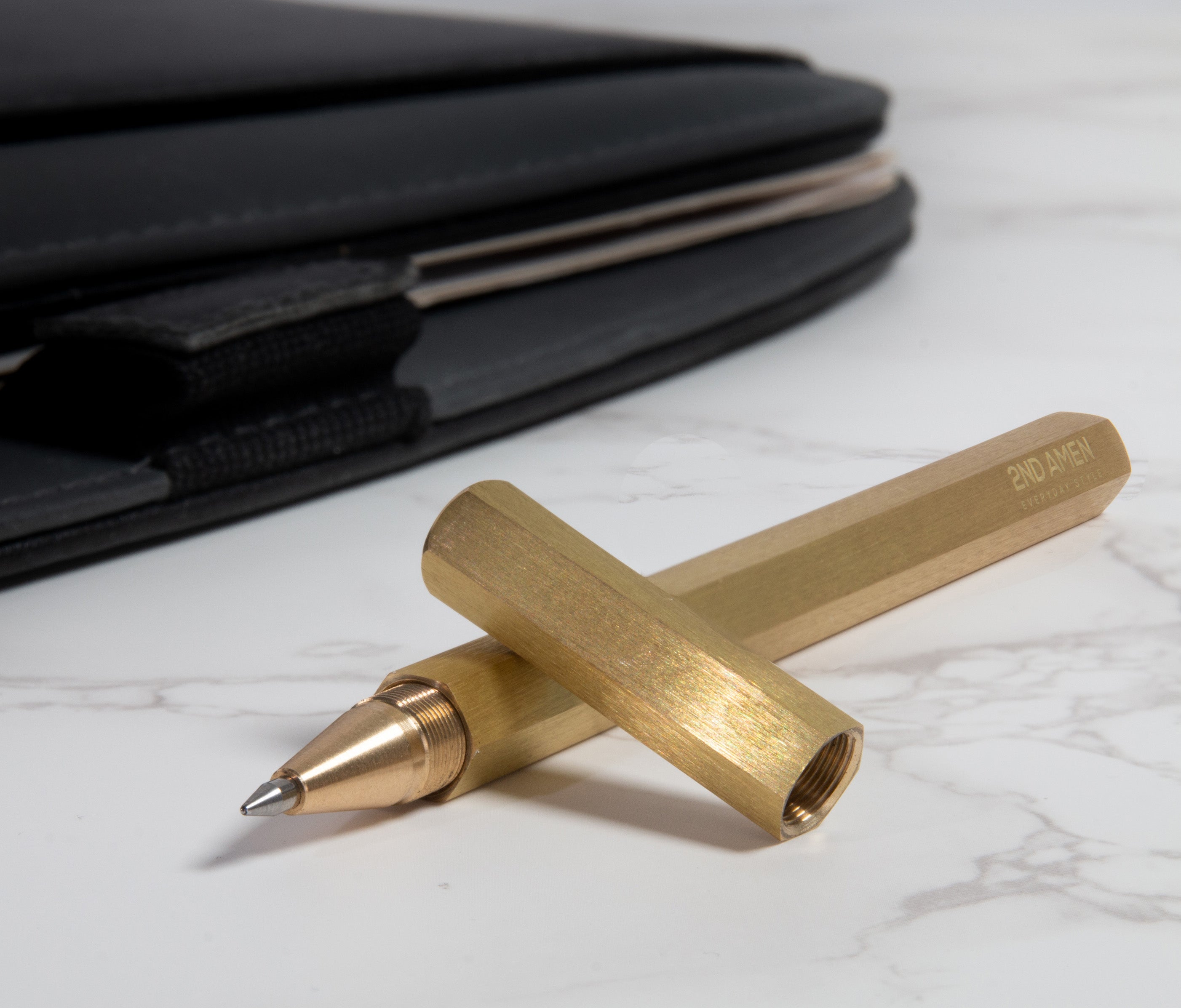 2nd Amen EDC Pen Solid Brass Roller Ball Black Gel Ink Pen Pens 2ND AMEN