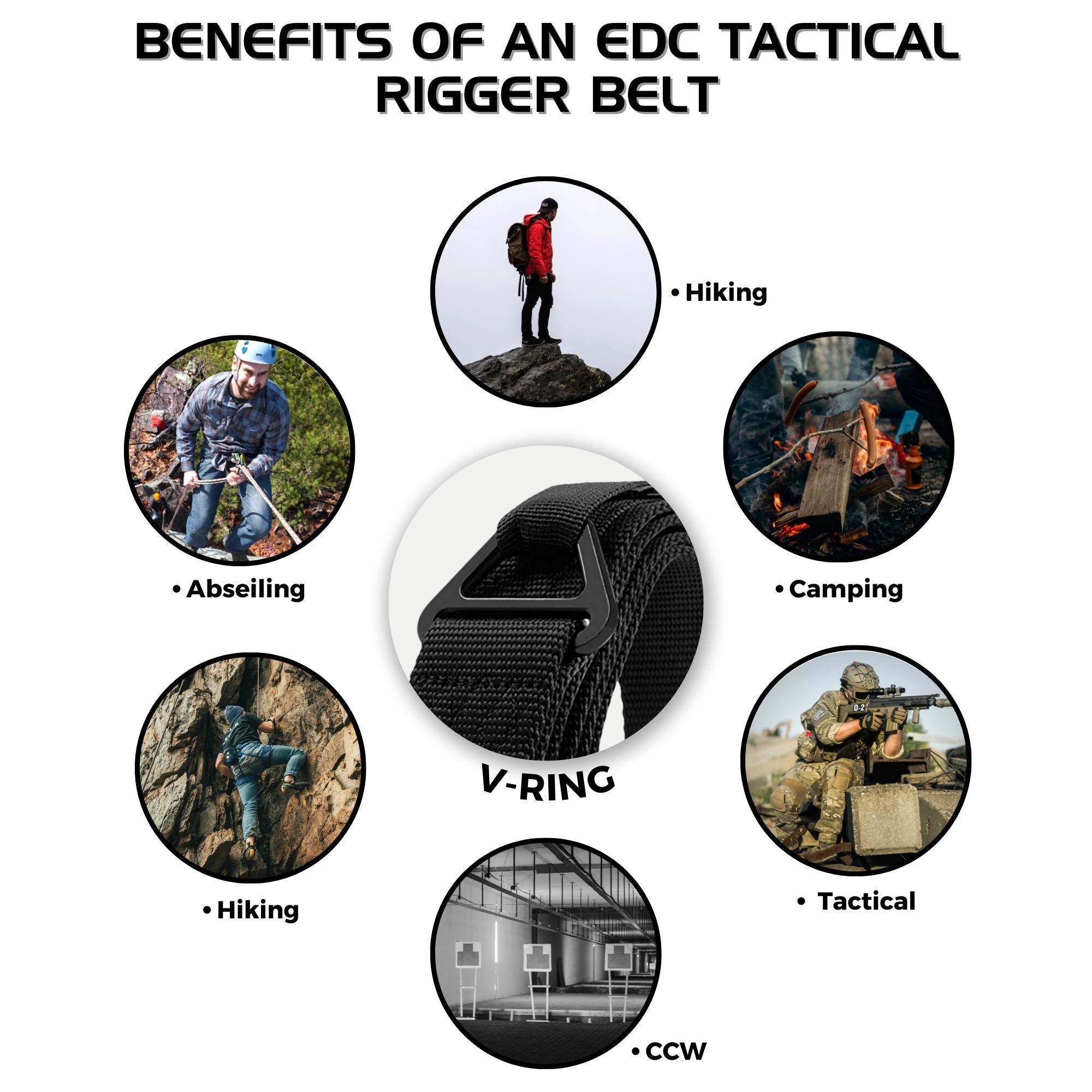 2ND AMEN Tactical EDC Belt 1.5" Men's Rigger Nylon Webbing Belt V-Ring Adjustable Quick Release Metal Buckle Belts 2ND AMEN