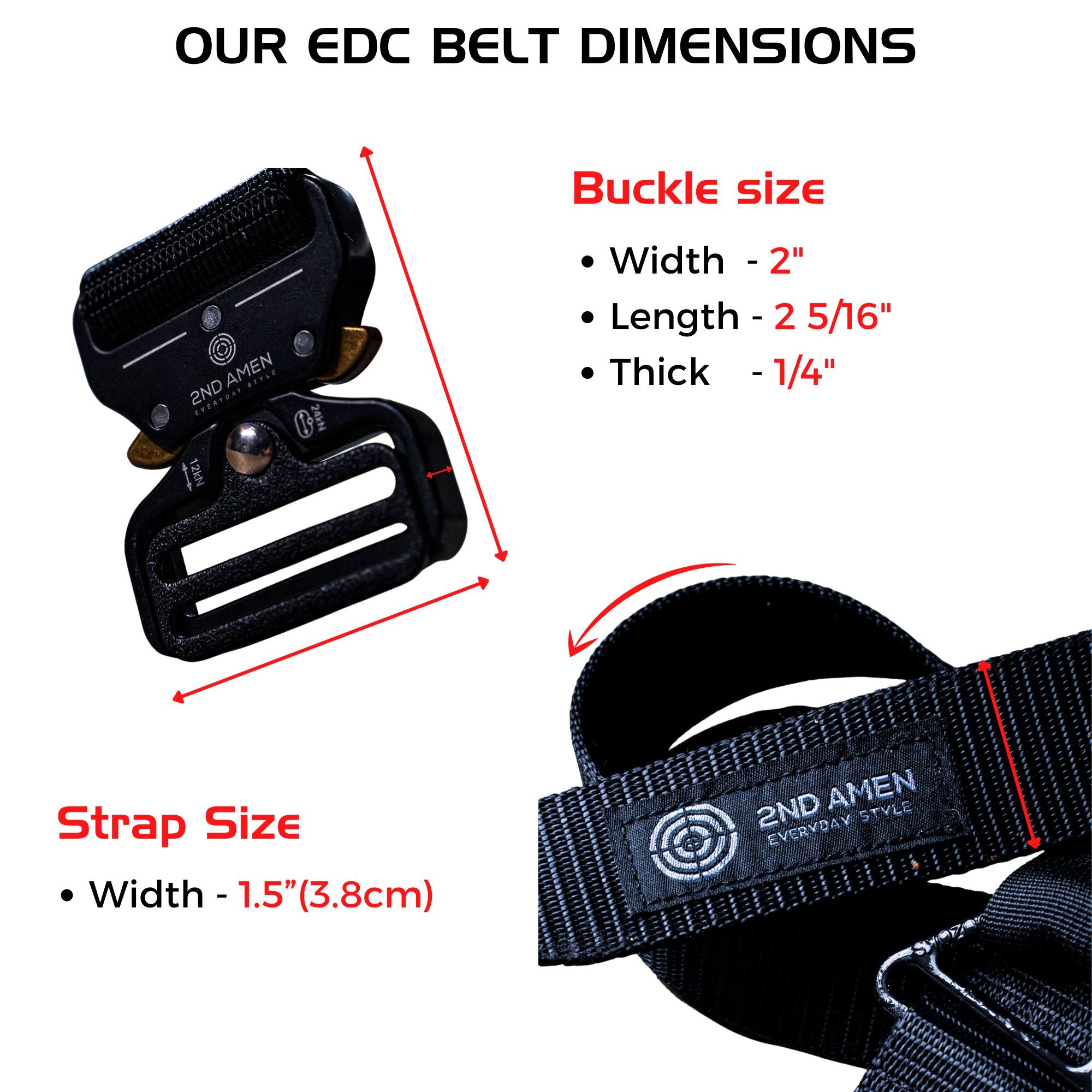 2ND AMEN Tactical EDC Belt 1.5" Men's Rigger Nylon Webbing Belt V-Ring Adjustable Quick Release Metal Buckle Belts 2ND AMEN