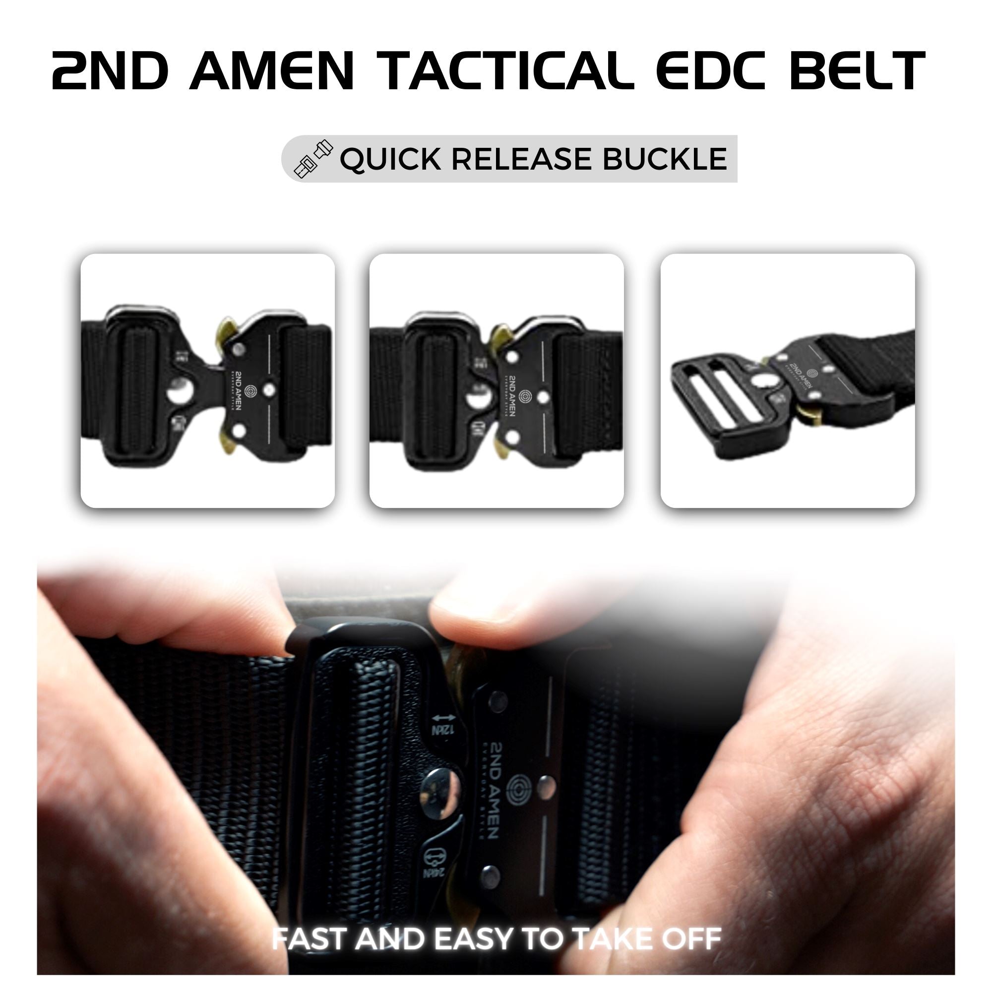 2ND AMEN Tactical EDC Belt 1.5" Men's Rigger Nylon Webbing Belt V-Ring Adjustable Quick Release Metal Buckle Belts 2ND AMEN
