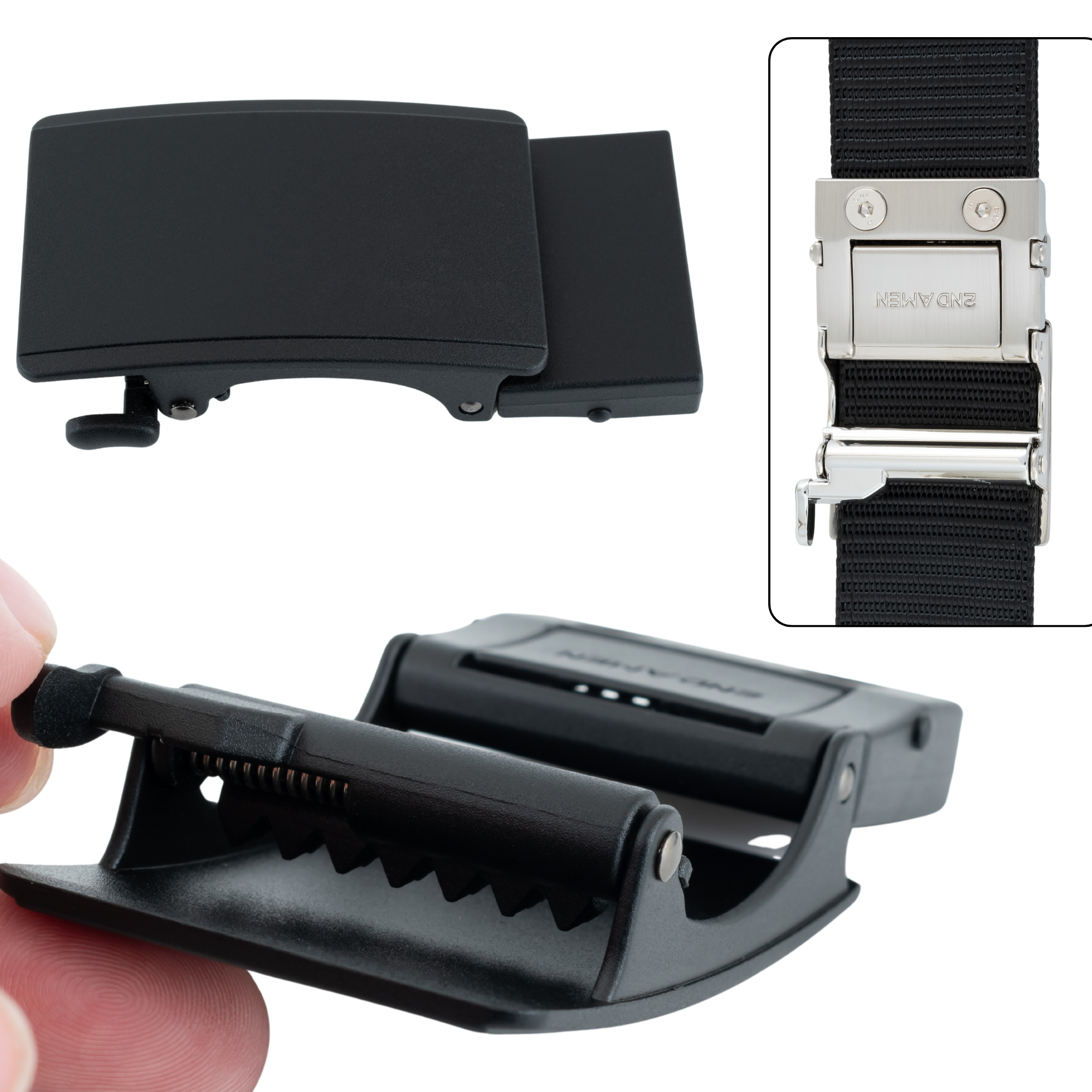 2ND AMEN Gun Belt - Teeth Lever Buckle - Plain Black