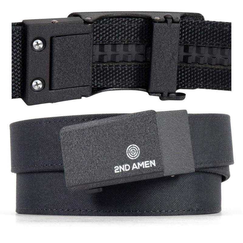 2nd Amen Protector 1.0 Heavy Duty Ratchet Gun Belt, 1.38-inch Adjustable EDC Belt with Metal Buckle, 600D Nylon Webbed Design. Belts 2ND AMEN Black 1.38" Standard Up to 46" Waist