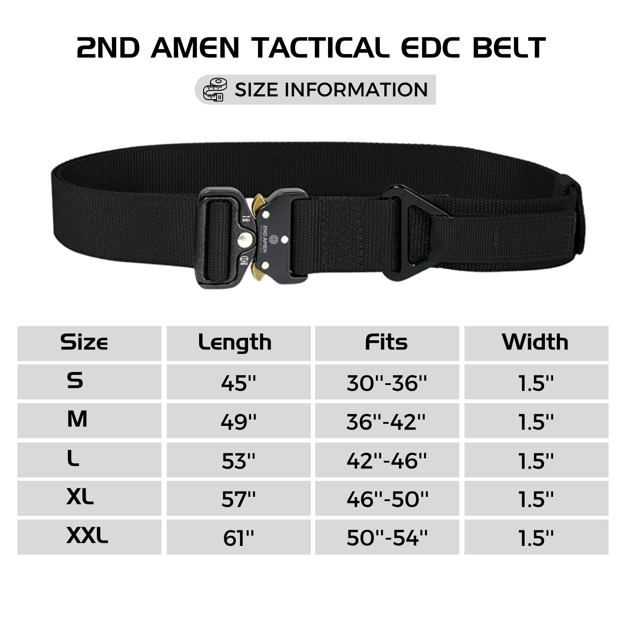 2ND AMEN Tactical EDC Belt 1.5" Men's Rigger Nylon Webbing Belt V-Ring Adjustable Quick Release Metal Buckle Belts 2ND AMEN 