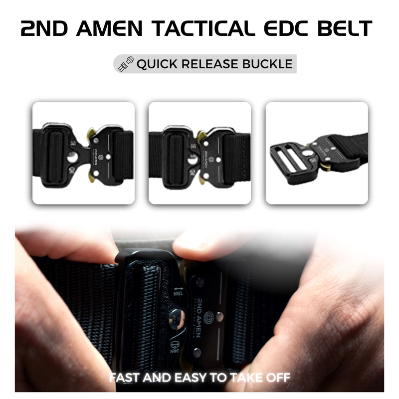 2ND AMEN Tactical EDC Belt 1.5" Men's Rigger Nylon Webbing Belt V-Ring Adjustable Quick Release Metal Buckle Belts 2ND AMEN 