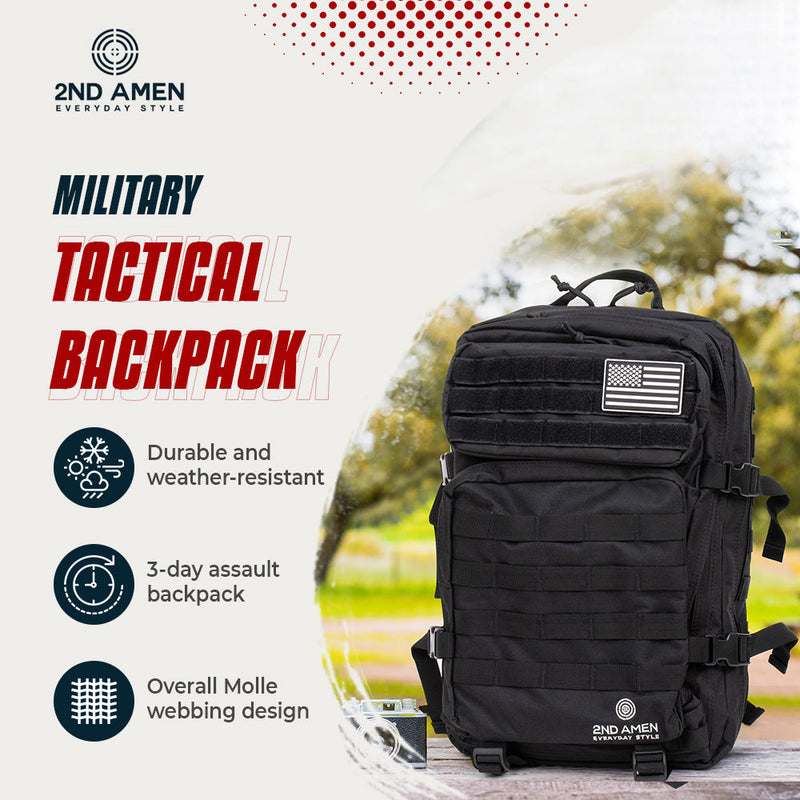 2ND AMEN Tactical Military Backpack - 3 Day Assault Army Rucksack with Molle Webbing - 45L Capacity Apparel & Accessories 2ND AMEN 